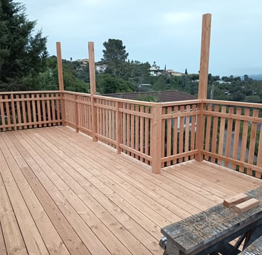 Technique sur pilotis. garde corps en pin Douglas rambarde