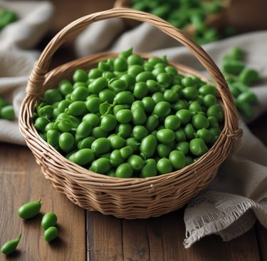 Colorful bell peppers and eggplants neatly arranged in a rustic basket