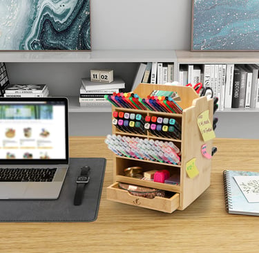 Best Desk Organizer for Office Supplies (2026) | Bamboo Rotating Pen Holder