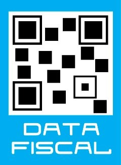 a blue and white logo with the words datafiscal