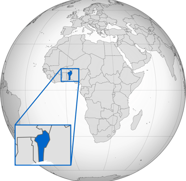 Carte situant le Bénin en Afrique où est produite la poudre de baobab Evodie