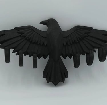 Black crow wall hook with spread wings, ABS