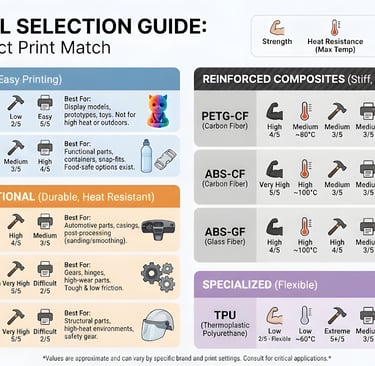 3D Filament Comparison Chart