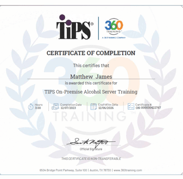 TiPS training Golden Goodness Bartending