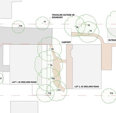 a plan of a garden with a tree in the middle tree report