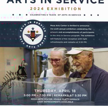 Art In Service Flier, showing a couple of veterans looking over at the art they have created.