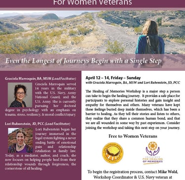Flyer for the Healing of Memories Workshop for Women Veterans