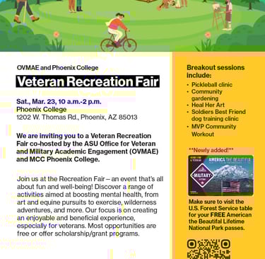 ASU Veteran Recreation Fair Flyer. Text is the same as the text on the right.