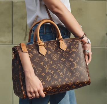brown leather handbag on pink plastic drawer