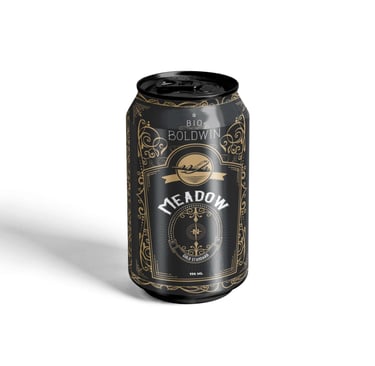 Bold can packaging design for Bio Boldwin Alcohol with historic patterns and vintage-inspired style.