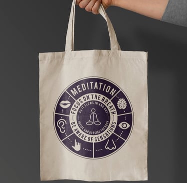 Minimalist meditation logo in calming purple tones, featuring a serene human figure in a meditative 