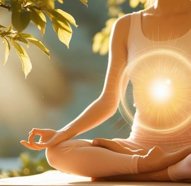 una mujer en estado meditativo está practicando reconexión cuántica bajo la guía de Svitlana Bytka