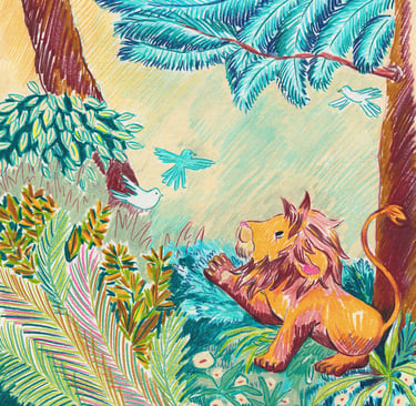 a lion cubby sitting on a tree branch