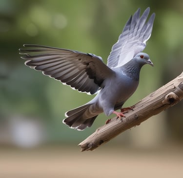 Pigeon flying in and landing on a branch