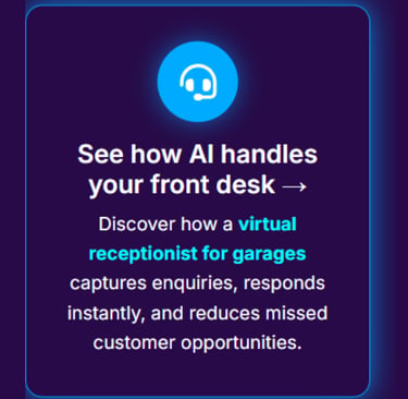 AI garage receptionist handling customer enquiries and capturing missed calls for workshop enquiry a