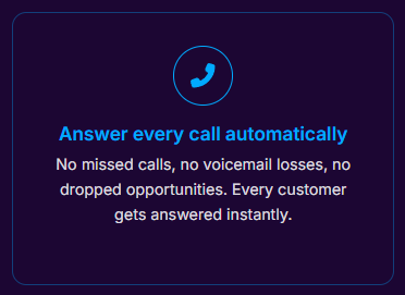 No missed calls, no voicemail losses, no dropped opportunities. Every customer gets answered instant