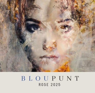 Reminence No.1 by Martin Osner featured on the Blou Punt Rosé 2025 label – a layered, emotional portrait blending texture