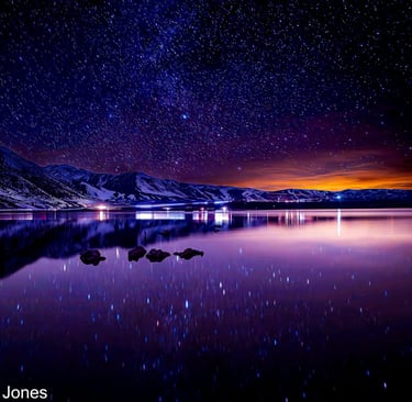 Serene Mono Lake with starry sky and the last remnants of sunset