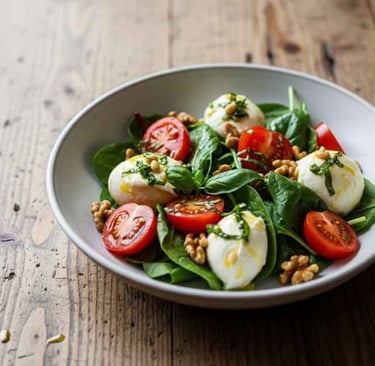 Prato simples com alimentos naturais, cores suaves, iluminação natural.