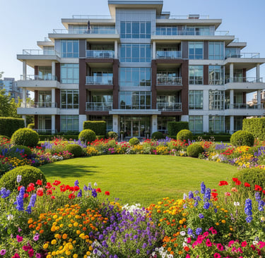 Strata Building with flowers