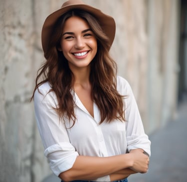 A satisfied customer using a laptop.