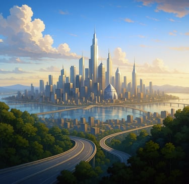 Metasign City skyline at dusk