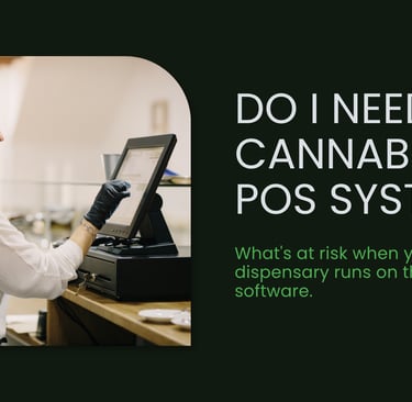 dispensary staff using a cannabis POS system at the counter