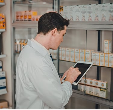 dispensary staff checking packaged inventory