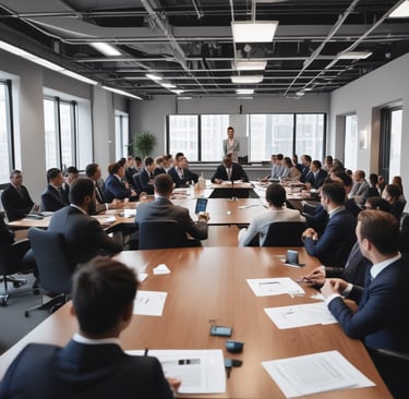 group of people sitting beside rectangular wooden table with laptops