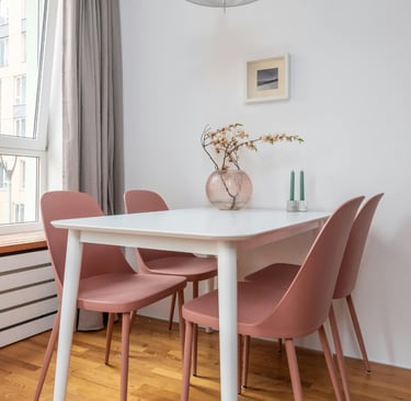 Pink dining area seats