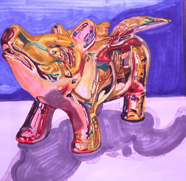 marker drawing of shiny piggy bank with wings