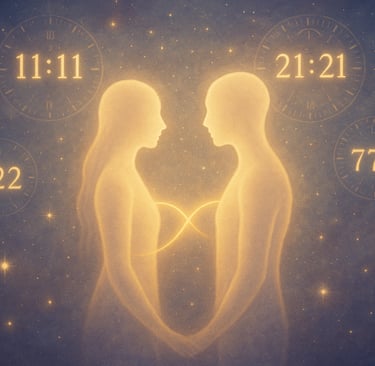 Deux silhouettes lumineuses reliées par un fil d’or flammes jumelles