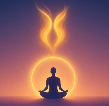 Deux âmes reliées par une lumière dorée, symbole de la réunion des flammes jumelles.