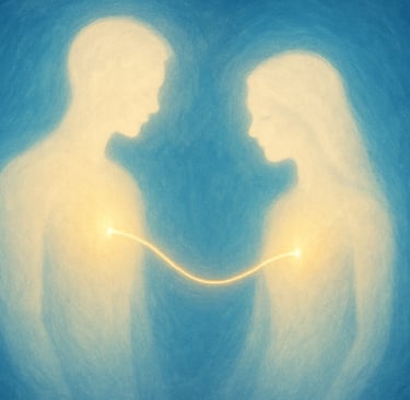 Consultation flamme jumelle : deux âmes reliées par un fil de lumière, symbole de guidance