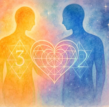 Compatibilité amoureuse chemin de vie 3 - Deux personnes connectées par l'amour et l'énergie