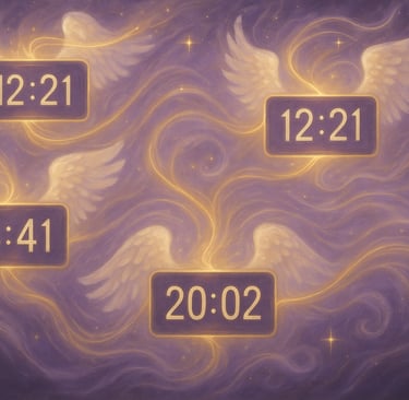 Heures miroirs inversées 21h12, 12h21, 14h41 dans espace cosmique doré