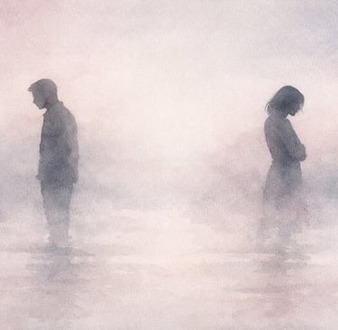 Silhouettes d'un homme et d'une femme dos à dos, symbolisant la distance émotionnelle dans un couple