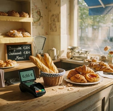 Terminal de paiement affichant 6,66 € dans une boulangerie