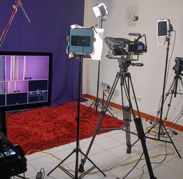 a camera and video camera equipment in a room