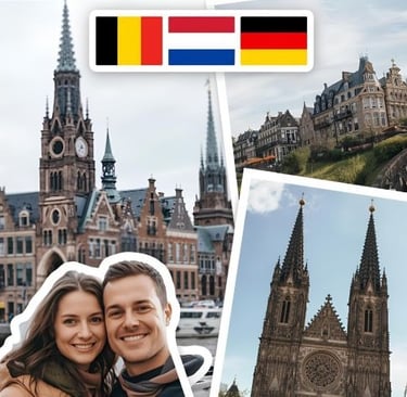 young couple visiting antwerp, amsterdam and cologne