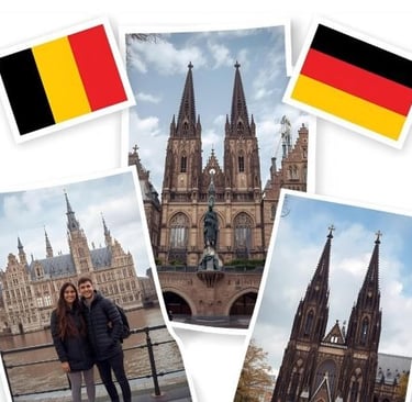 young couple visiting antwerp, amsterdam and cologne