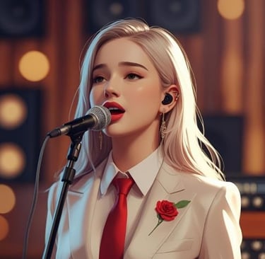 young woman singer is recording a song in a studio