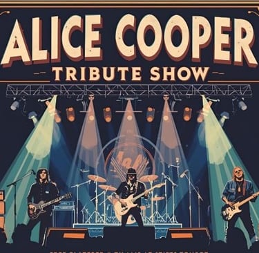 a poster for a concert with a band playing on stage