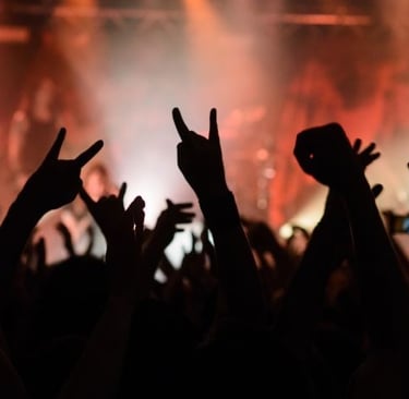 a crowd of people standing in front of a stage during a concert