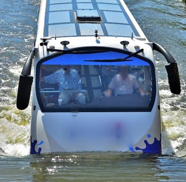 a bus that is sitting in the water