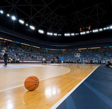 a basketball ball on a court with a basketball ball