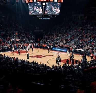 a basketball game with a crowd of people watching a game