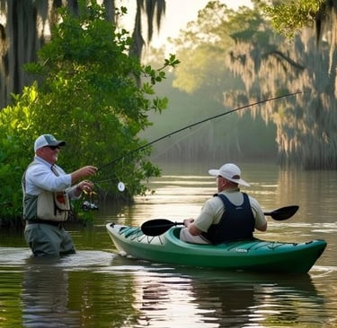 Men fishing with a cayak in a lake
