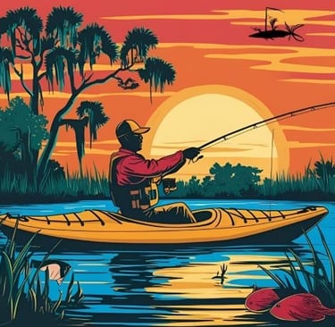 Man fishing with a cayak in a lake