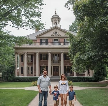young family visiting the belle maede mansion in nashville